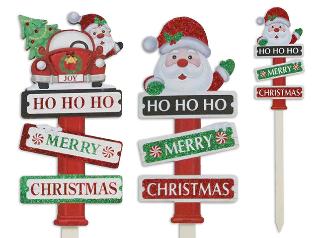 XMAS SANTA MDF DIRECTIONAL SING OUTDOOR STAKE