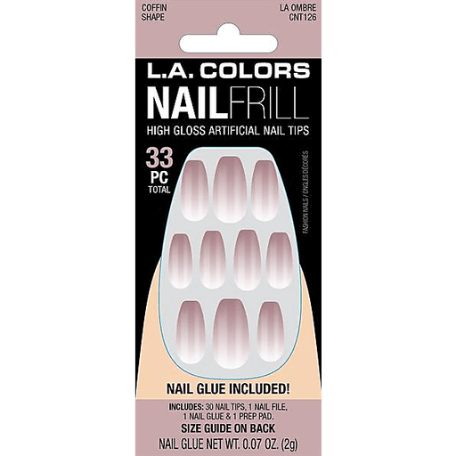 L.A. COLORS NAILFRILL HIGH GLOSS ARTIFICIAL NAIL TIPS LA OMBRE 33PCS