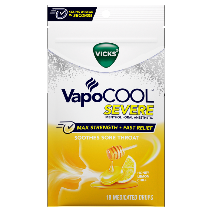 VICKS VAPOCOOL HONEY LEMON CHILL 18 MEDICATED DROPS