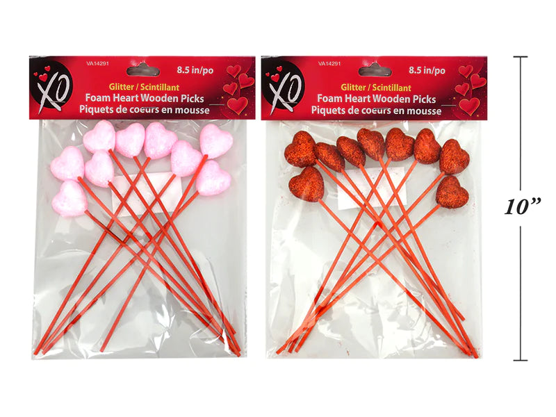 FOAM HEART WOODEN PICKS