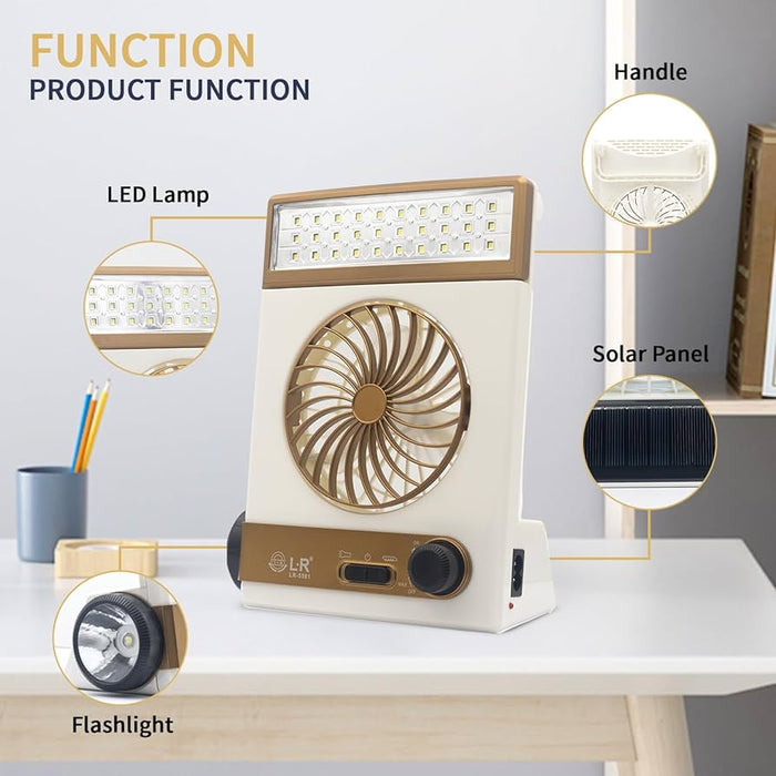 ABANICO SOLAR MULTIFUNCIONAL W/FLASHLIGHT RECHARGE & SOLAR