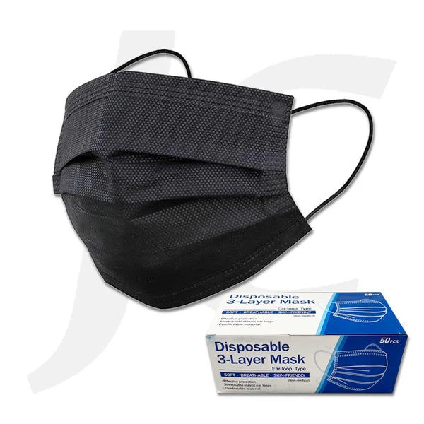 DISPOSABLE 3-LAYER MASK BLACK 50PCS