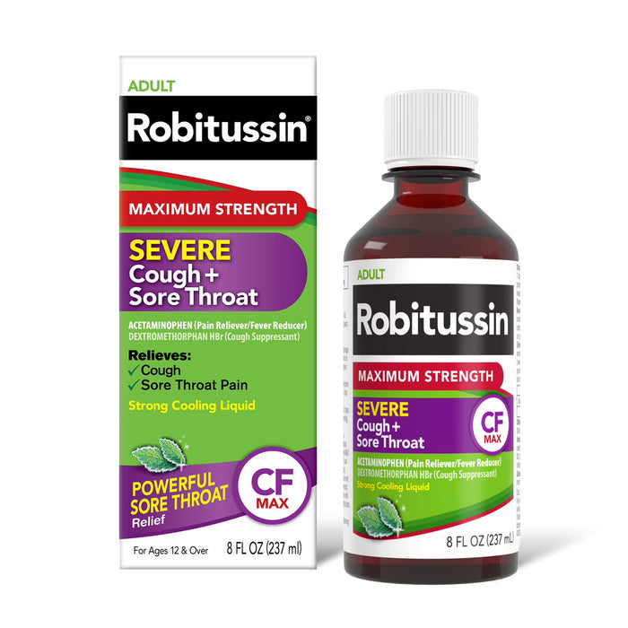 ROBITUSSIN MAX STR CF SEVERE COUGH & SORE THROAT 8OZ