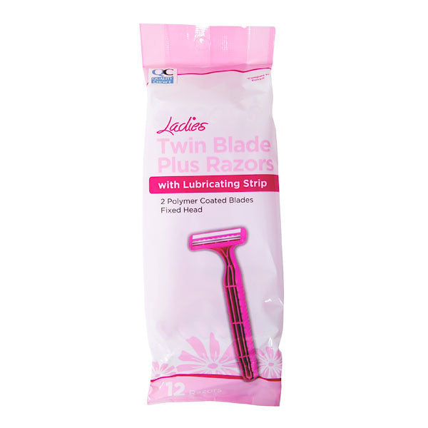 QC LADIES TWIN BLADE PLUS RAZORS WITH LUBRICATING STRIP 12 RAZORS — M ...
