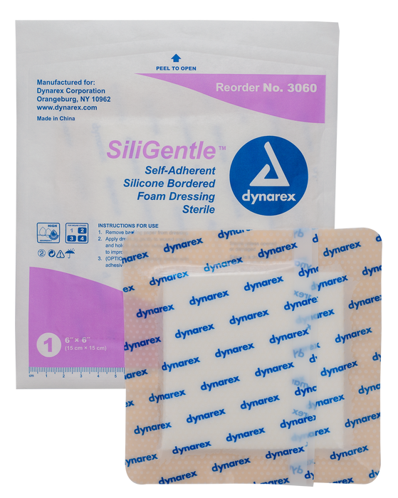 SILIGENTLE SILICONE FOAM DRESSING BORDERED 6X6