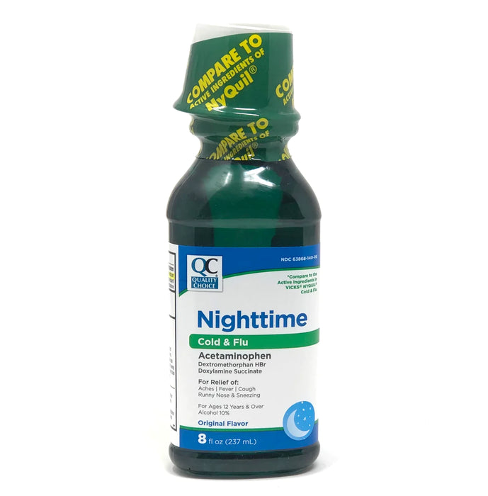 QC NIGHTTIME COLD & FLU 8 FL. OZ.